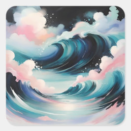 Adesivo Quadrado Abstrato arte com ondas oceânicas