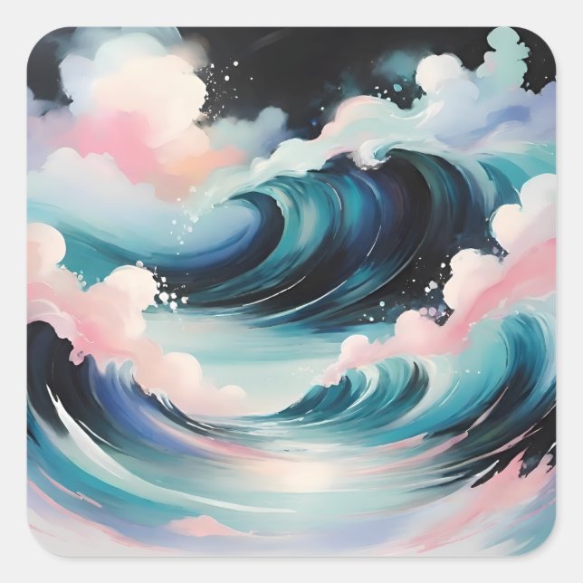 Adesivo Quadrado Abstrato arte com ondas oceânicas (Frente)