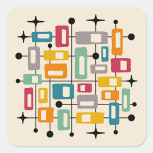 Adesivo Quadrado Abstrato Atômica Moderno de Meio século Retroativo