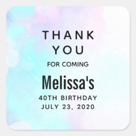 Adesivo Quadrado Abstrato Azul Moderno e Aquarela Puro Obrigado