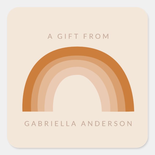 Adesivo Quadrado Abstrato Boho 70s Rainbow Terracotta Personalizado (Frente)