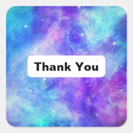 Adesivo Quadrado Abstrato de Espaço da Galáxia Roxa e Azul Obrigado