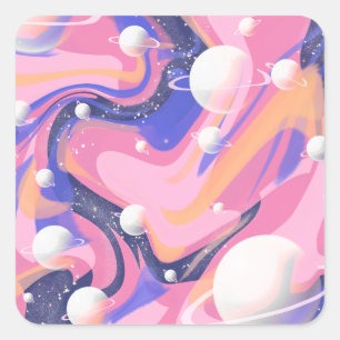 Adesivo Quadrado Abstrato de espiral espacial exterior rosa e roxa