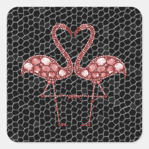 Adesivo Quadrado Abstrato de Flamingo Moderno, Rosa e Negro