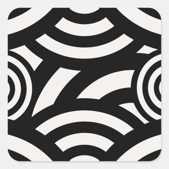 Adesivo Quadrado Abstrato de Imagem Retroativa Linhas Pretas Branco (Frente)
