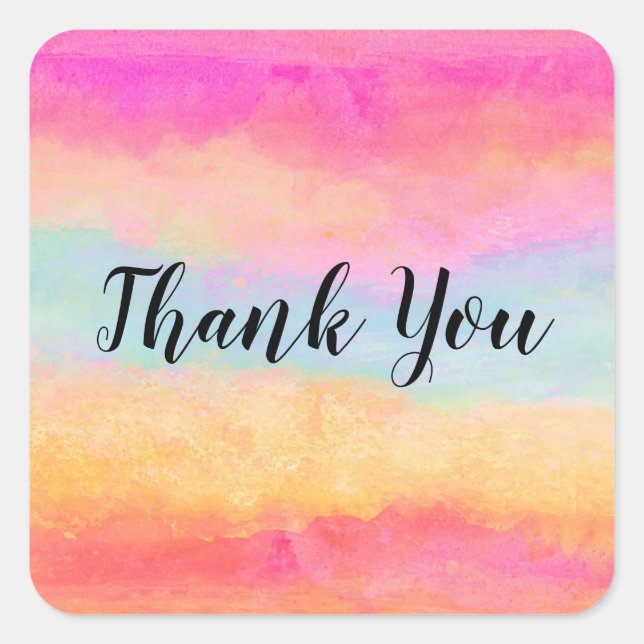 Adesivo Quadrado Abstrato do Arco-Íris Amarelo Cor-de-rosa (Frente)