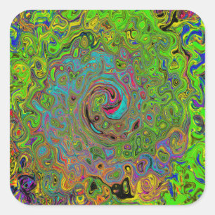Adesivo Quadrado Abstrato do Groovy Verde limão e espiral azul