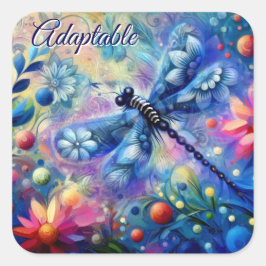 Adesivo Quadrado Abstrato Dragonfly Floral Teal Azul Cor-de-rosa