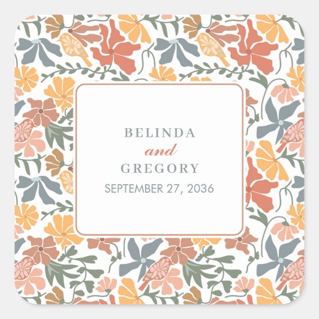 Adesivo Quadrado Abstrato Floral & Birds Meio século Moderno Casame (Frente)