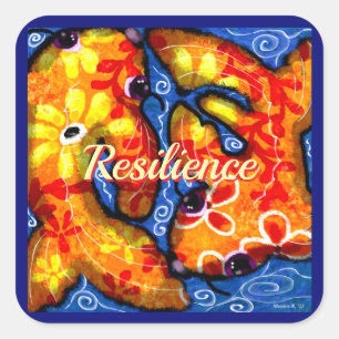 Adesivo Quadrado Abstrato Floral Koi Fish Orange Yellow Red Blue