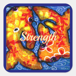 Adesivo Quadrado Abstrato Floral Koi Fish Orange Yellow Red Blue