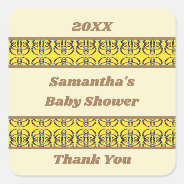 Adesivo Quadrado Abstrato Geométrico chá de fraldas Sexo Neutro (Frente)