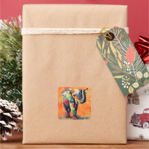 Adesivo Quadrado Abstrato Happy Rainbow Elephant