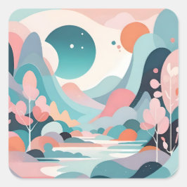 Adesivo Quadrado Abstrato Landscape Art