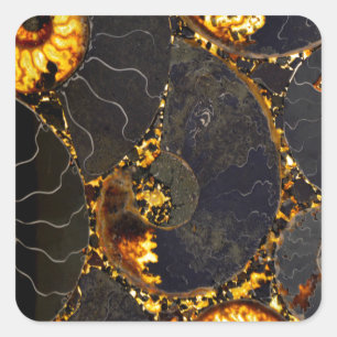 Adesivo Quadrado Abstrato Nautilus padrão dourado amarelo