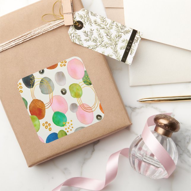 Adesivo Quadrado Abstrato Pebble Dourado Glitter Art (Presentear)