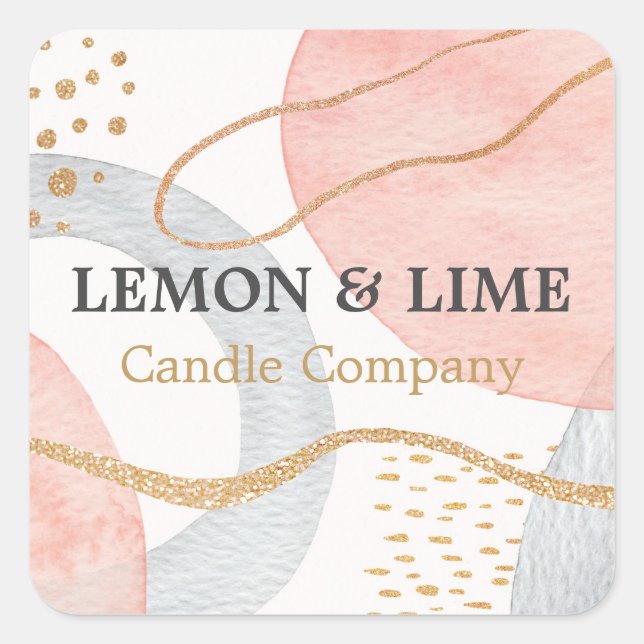 Adesivo Quadrado Abstrato profissional Pastel Watercolor Dourado ro (Frente)