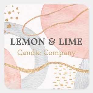 Adesivo Quadrado Abstrato profissional Pastel Watercolor Dourado ro