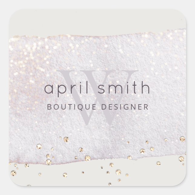 Adesivo Quadrado Abstrato Purple Lilac Bruske Monograma Glitter (Frente)