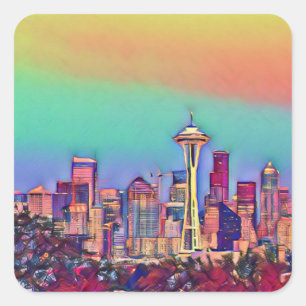 Adesivo Quadrado Abstrato Seattle Skyline
