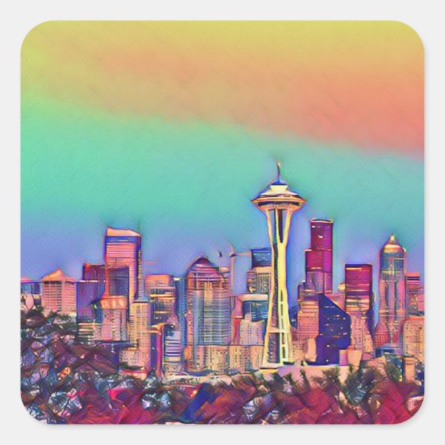 Adesivo Quadrado Abstrato Seattle Skyline (Frente)