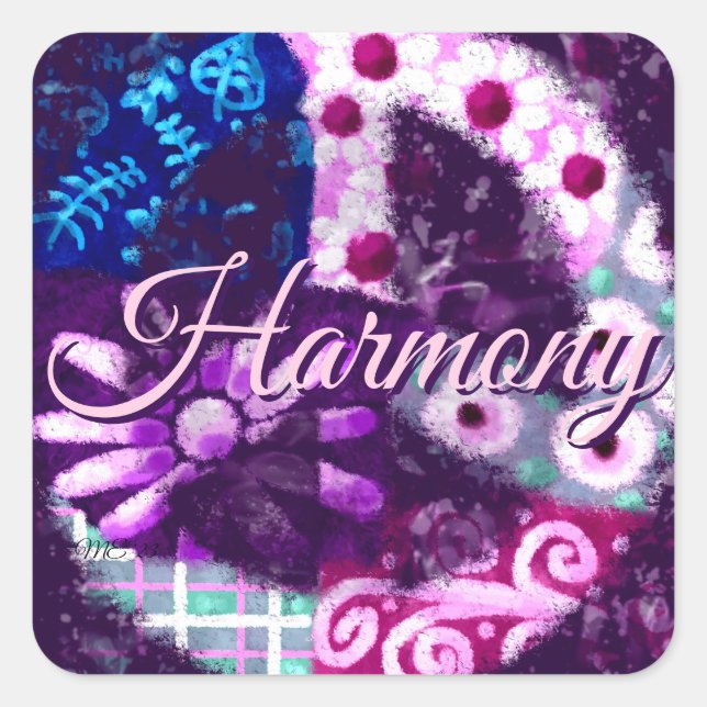 Adesivo Quadrado Abstrato - Sinal de Paz Hippie Art Purple Azul (Frente)