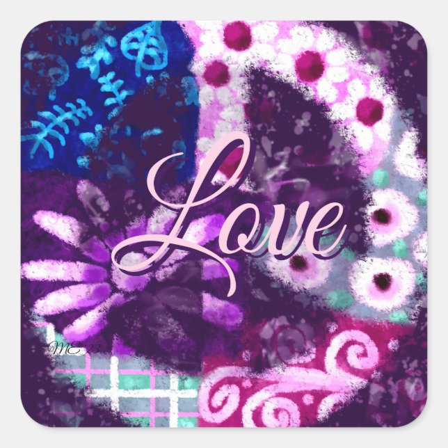 Adesivo Quadrado Abstrato - Sinal de Paz Hippie Art Purple Azul (Frente)