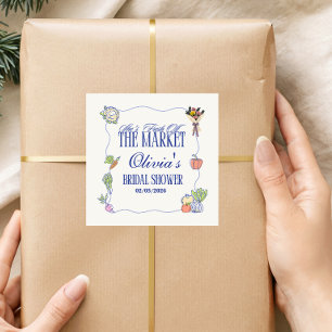 Adesivo Quadrado Acabado de Chegar ao Mercado Chá de Panela Bem-Vin