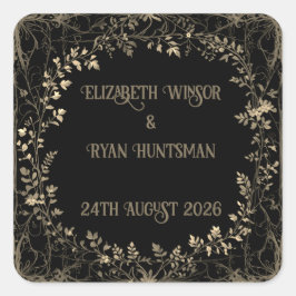 Adesivo Quadrado Acabamento Floral Luxuoso Dourado e Preto Sépia