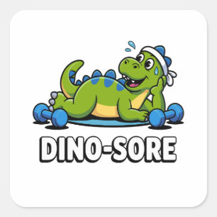 Adesivo Quadrado Academia de Dinossauro Levantando Pesos Treino de 