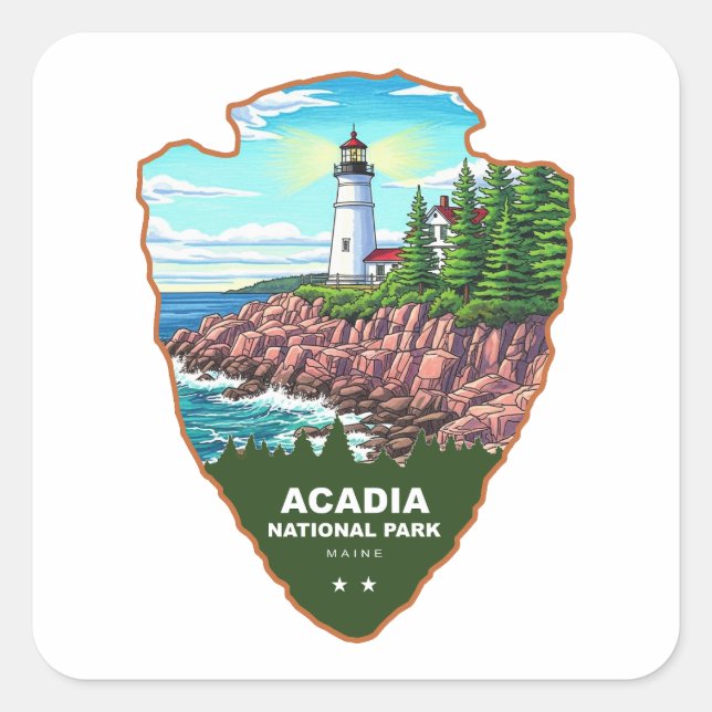 Adesivo Quadrado Acadia National Park Maine Arrowhead (Frente)