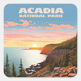 Adesivo Quadrado Acadia National Park Maine Coast Retro