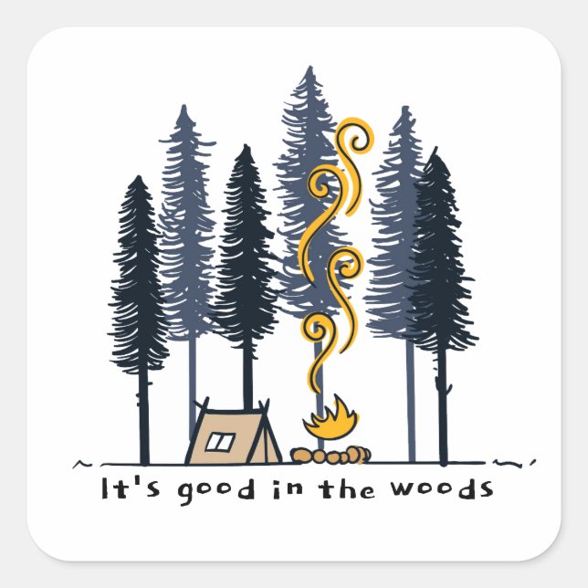 Adesivo Quadrado Acampamento de Cartoon (Frente)