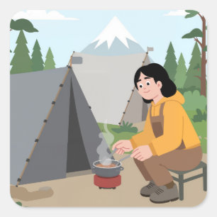Adesivo Quadrado Acampamento Estético aventura ao ar livre acam