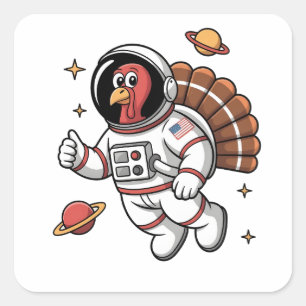 Adesivo Quadrado Ação de Graças do Astronauta Space Turkey Gobbler