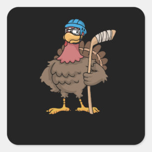 Adesivo Quadrado Ação de Graças Turquia Presente de Hóquei no Gelo
