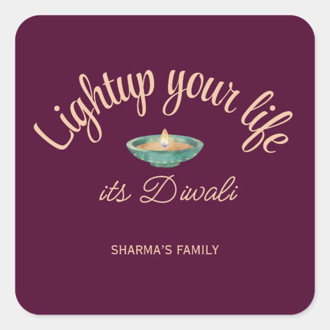 Adesivo Quadrado Acenda sua vida é Diwali (Frente)