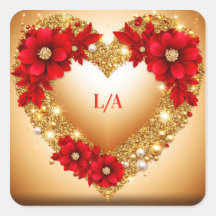 💎 Acento de Coração Floral Vermelho Para Papelari