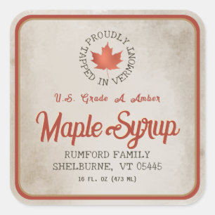 Adesivo Quadrado Acondicionada em Vermont Red Leaf Maple Syrup 1,5"