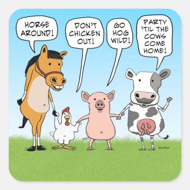 Adesivo Quadrado Aconselhamento aos Animais de Festa Engraçados (Frente)
