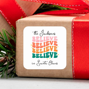 Adesivo Quadrado Acreditamos na vintagem retrógrada do Papai Noel