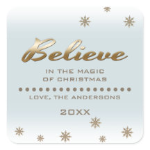 Acredite. Dourado Script e Flocos de Neve Natal