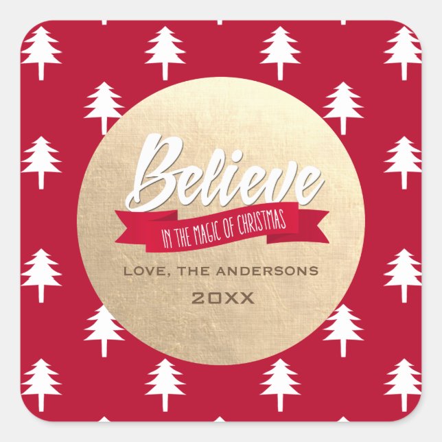 Adesivo Quadrado Acredite na Magia do Natal Personalizado (Frente)
