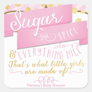 Adesivo Quadrado Açúcar e especiarias, cor-de-rosa e palitos Dourad