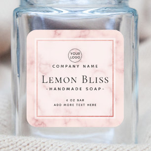Adesivo Quadrado  Add logo blush pink marble border product label