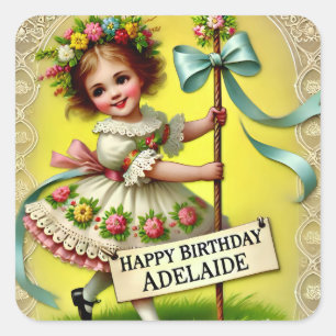 Adesivo Quadrado ADELAIDE ~ FELIZ ANIVERSÁRIO ~ Maypole ~