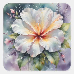 Adesivo Quadrado adereços de sonho de hibisco branco