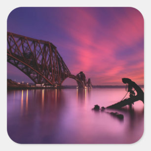 Adesivo Quadrado Adiante ponte do trilho no por do sol Scotland
