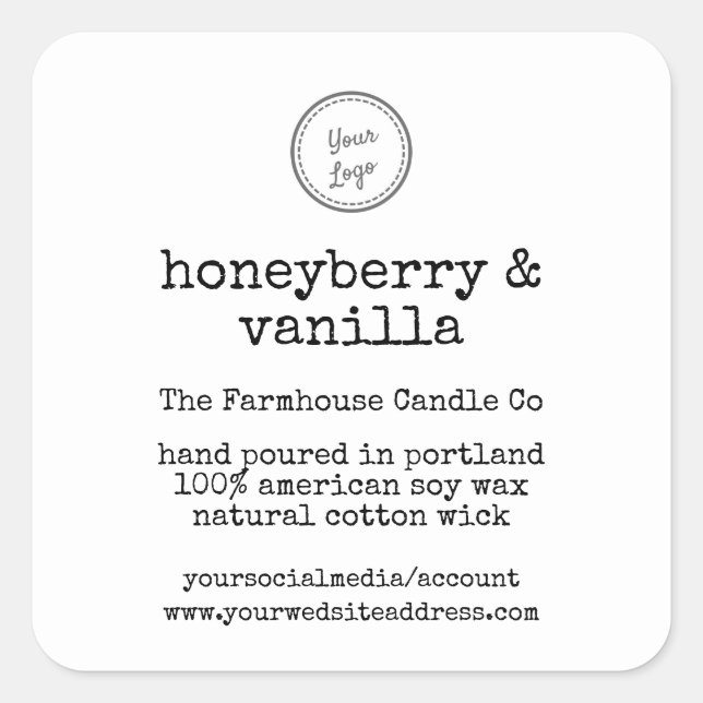 Adesivo Quadrado Adicionar a fonte do tipo de logotipo do escritor  (Frente)