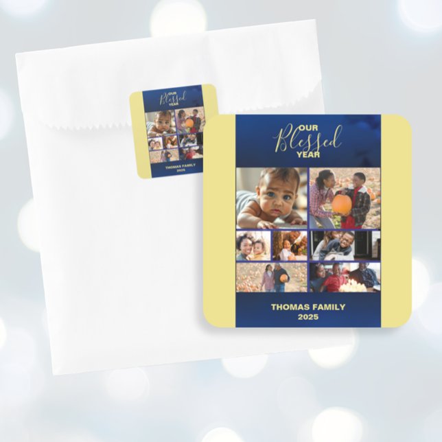 Adesivo Quadrado Adicionar Fotografias do Ano Abençoado (Add Photos Blessed Year Photo Square Sticker)